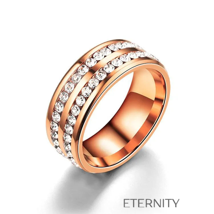 Anillo Eternal Band con Doble Hilera de Cristales en Oro Plata y Negro  Anillos Negro 10 Acero Inoxidable  ETERNITY