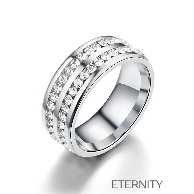 Anillo Eternal Band con Doble Hilera de Cristales en Oro Plata y Negro  Anillos Negro 10 Acero Inoxidable  ETERNITY