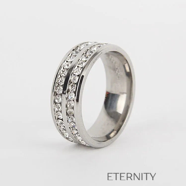 Anillo Eternal Band con Doble Hilera de Cristales en Oro Plata y Negro  Anillos Negro 10 Acero Inoxidable  ETERNITY