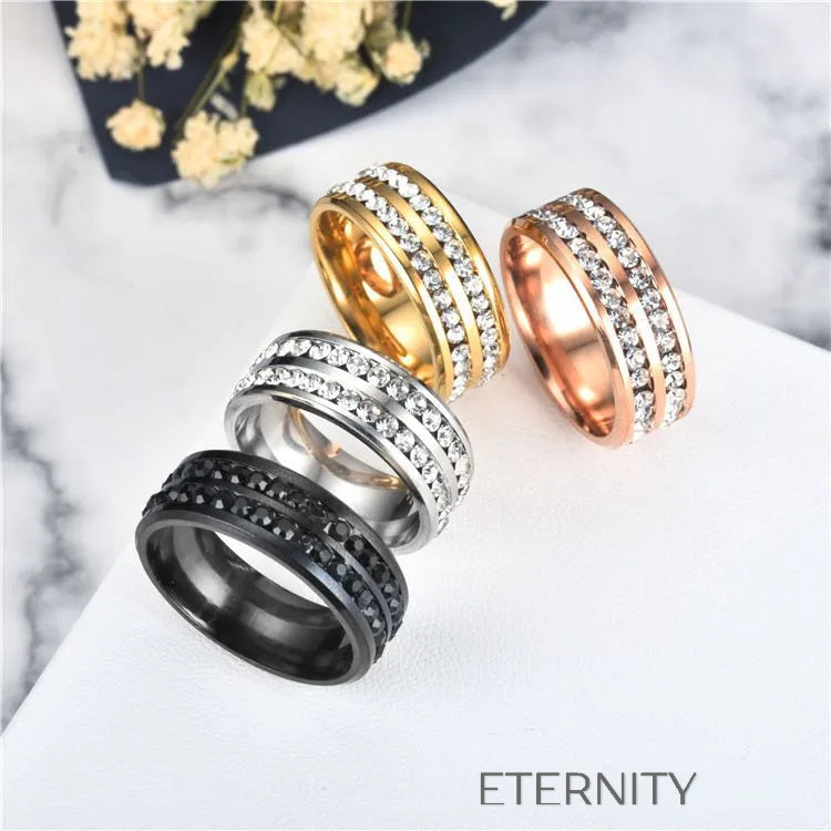 Anillo Eternal Band con Doble Hilera de Cristales en Oro Plata y Negro  Anillos Negro 10 Acero Inoxidable  ETERNITY