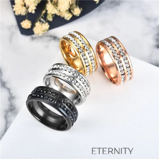 Anillo Eternal Band con Doble Hilera de Cristales en Oro Plata y Negro  Anillos Negro 10 Acero Inoxidable  ETERNITY