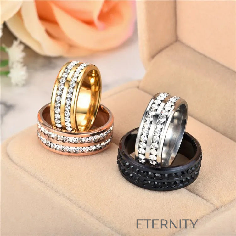 Anillo Eternal Band con Doble Hilera de Cristales en Oro Plata y Negro  Anillos Negro 10 Acero Inoxidable  ETERNITY
