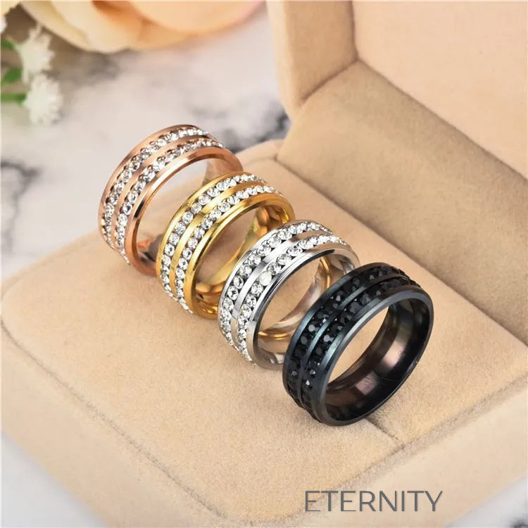 Anillo Eternal Band con Doble Hilera de Cristales en Oro Plata y Negro  Anillos Negro 10 Acero Inoxidable  ETERNITY