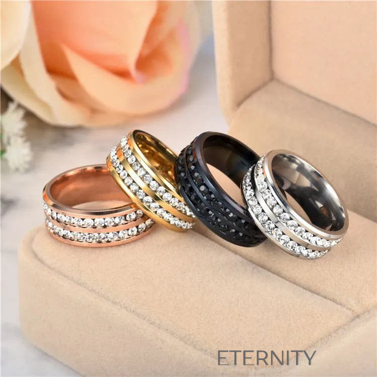 Anillo Eternal Band con Doble Hilera de Cristales en Oro Plata y Negro  Anillos Negro 10 Acero Inoxidable  ETERNITY