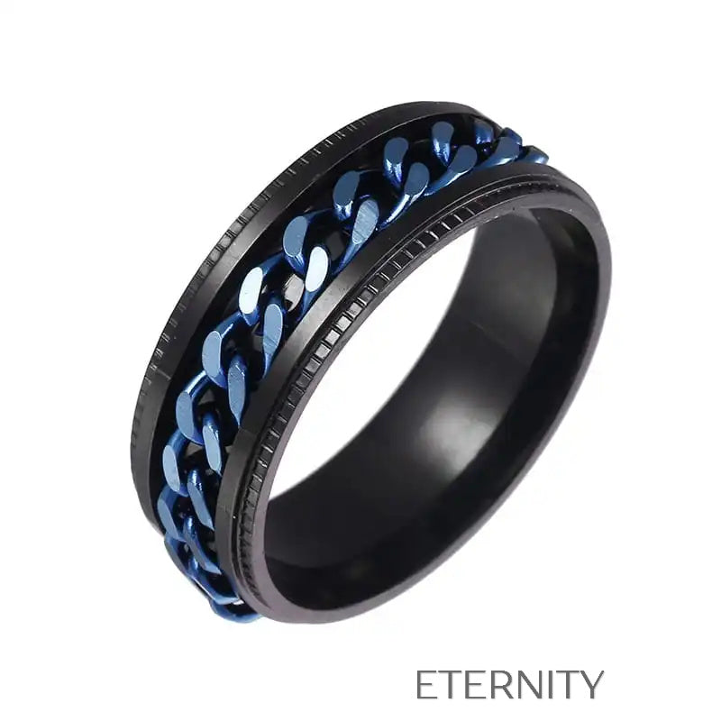 Anillo Industrial Spin Giratorio  Anillos Negro/Azul 10 Acero Inoxidable  ETERNITY