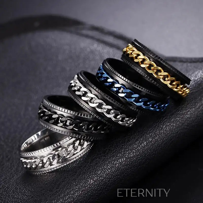 Anillo Industrial Spin Giratorio  Anillos Negro/Azul 10 Acero Inoxidable  ETERNITY