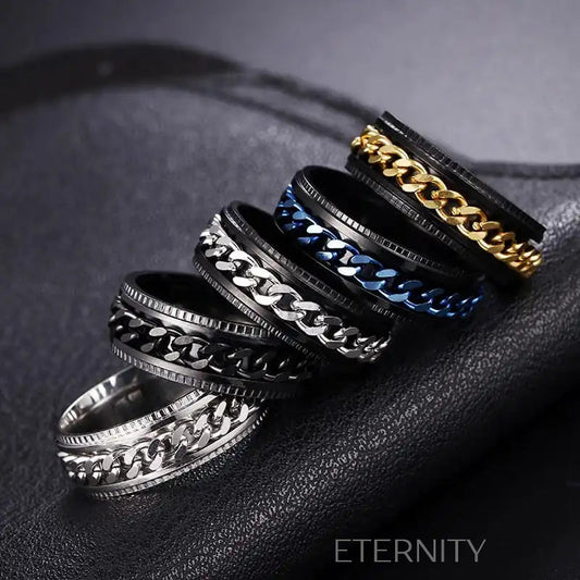 Anillo Industrial Spin Giratorio  Anillos Negro/Azul 10 Acero Inoxidable  ETERNITY