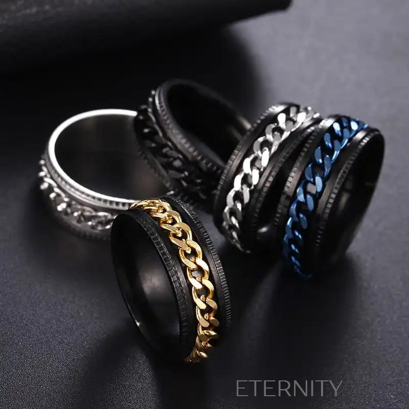 Anillo Industrial Spin Giratorio  Anillos Negro/Azul 10 Acero Inoxidable  ETERNITY