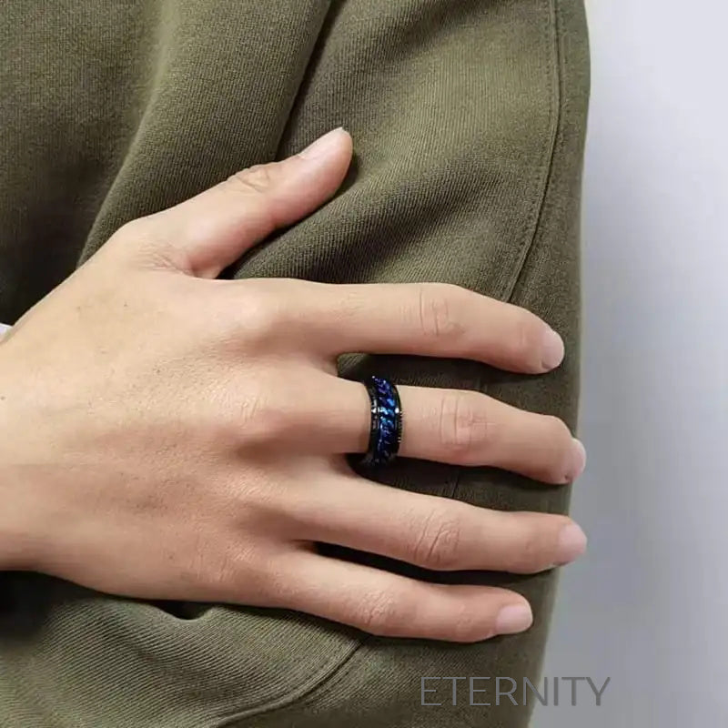Anillo Industrial Spin Giratorio  Anillos Negro/Azul 10 Acero Inoxidable  ETERNITY