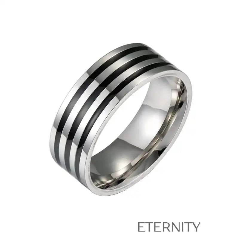 Anillo Linear Steel de Bandas Negras  Anillos Plateado 10 Acero Inoxidable  ETERNITY