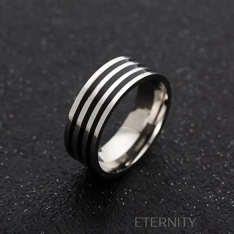 Anillo Linear Steel de Bandas Negras  Anillos Plateado 10 Acero Inoxidable  ETERNITY