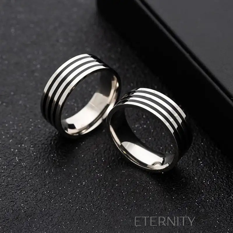Anillo Linear Steel de Bandas Negras  Anillos Plateado 10 Acero Inoxidable  ETERNITY