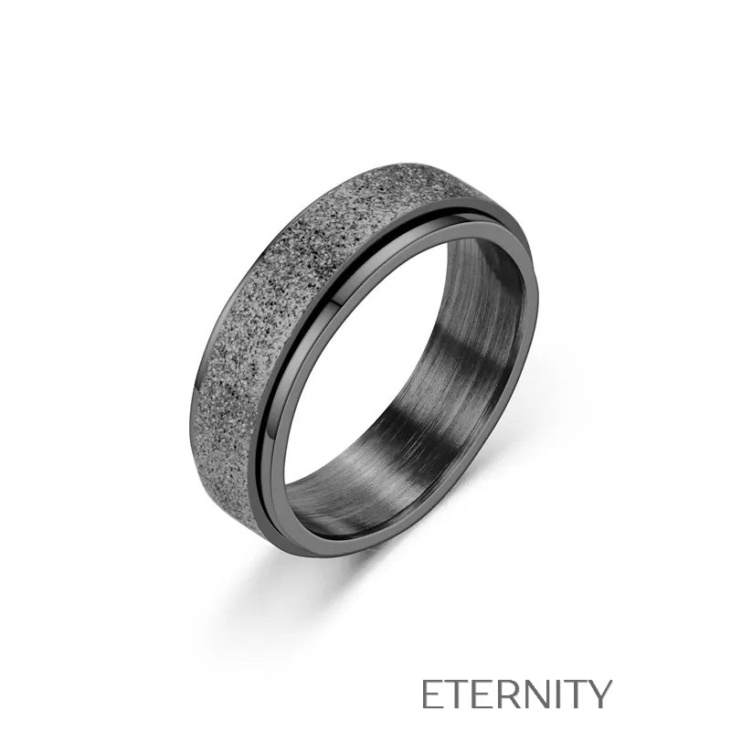 Anillo Cosmic Sand con Banda Giratoria de Textura Granulada  Anillos Negro 10 Acero Inoxidable  ETERNITY
