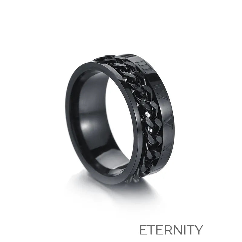 Anillos de acero inoxidable con cadena y números romanos Anillos Negro 10 Acero Inoxidable  ETERNITY