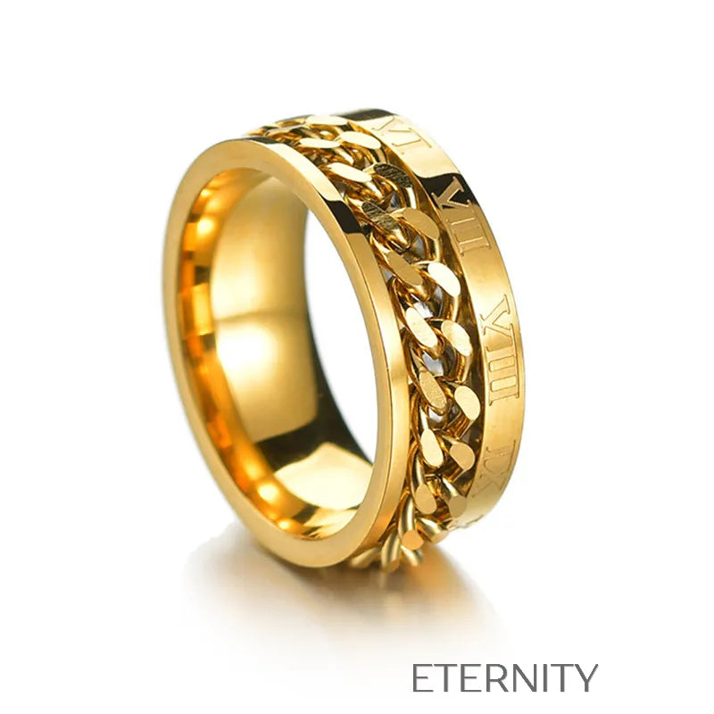 Anillos de acero inoxidable con cadena y números romanos Anillos Negro 10 Acero Inoxidable  ETERNITY