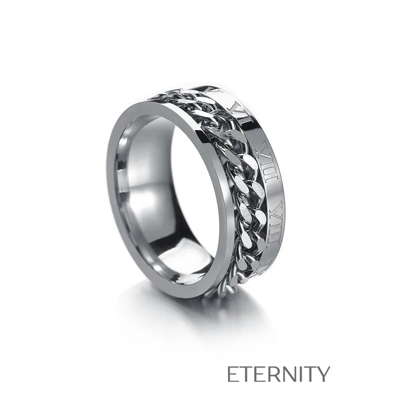 Anillos de acero inoxidable con cadena y números romanos Anillos Negro 10 Acero Inoxidable  ETERNITY