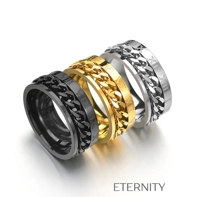 Anillos de acero inoxidable con cadena y números romanos Anillos Negro 10 Acero Inoxidable  ETERNITY
