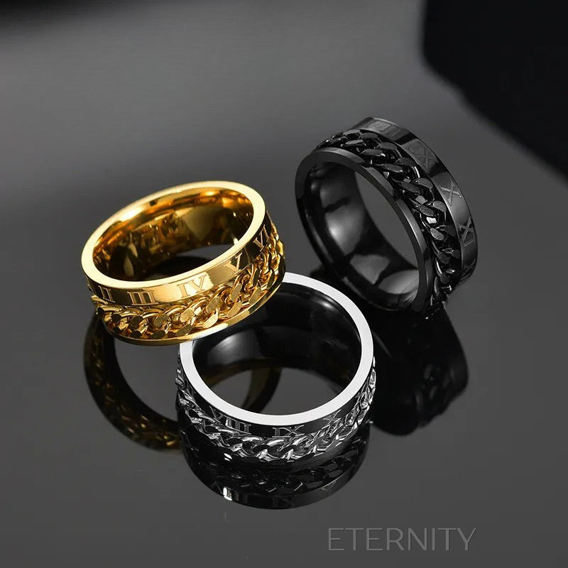 Anillos de acero inoxidable con cadena y números romanos Anillos Negro 10 Acero Inoxidable  ETERNITY