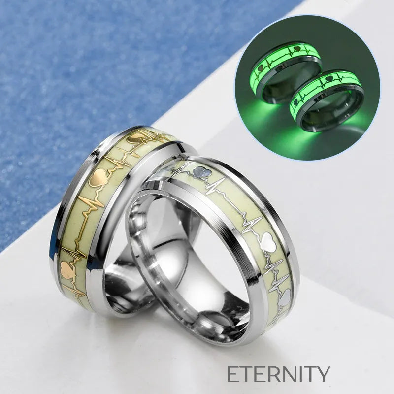 Anillo de Acero Inoxidable con Latido de Corazón Fluorescente  Anillos Plateado 10 Acero Inoxidable  ETERNITY