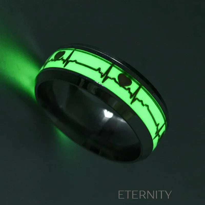 Anillo de Acero Inoxidable con Latido de Corazón Fluorescente  Anillos Plateado 10 Acero Inoxidable  ETERNITY