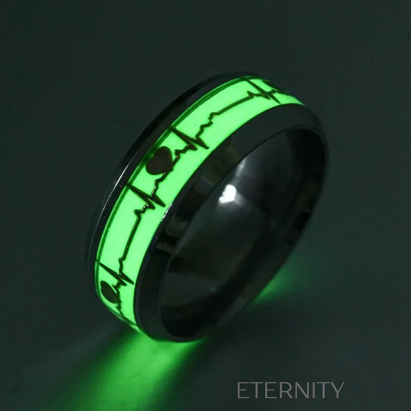 Anillo de Acero Inoxidable con Latido de Corazón Fluorescente  Anillos Plateado 10 Acero Inoxidable  ETERNITY