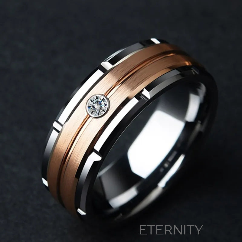 Anillo de Banda Midnight Glow Bicolor  Anillos Plateado 10 Acero Inoxidable  ETERNITY