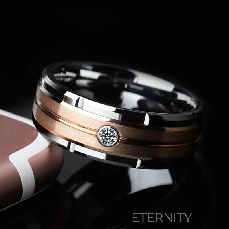 Anillo de Banda Midnight Glow Bicolor  Anillos Plateado 10 Acero Inoxidable  ETERNITY