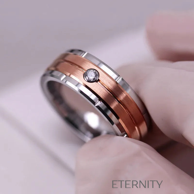 Anillo de Banda Midnight Glow Bicolor  Anillos Plateado 10 Acero Inoxidable  ETERNITY