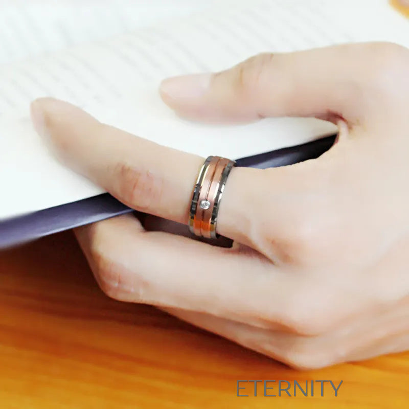 Anillo de Banda Midnight Glow Bicolor  Anillos Plateado 10 Acero Inoxidable  ETERNITY