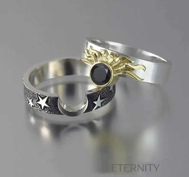 Set de anillos sol y luna con diseño celestial romántico Anillos Plateado 7 Acero Inoxidable  ETERNITY