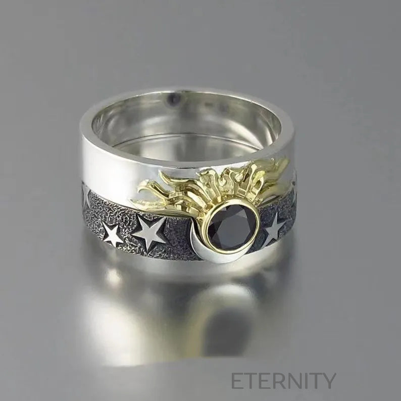 Set de anillos sol y luna con diseño celestial romántico Anillos Plateado 7 Acero Inoxidable  ETERNITY
