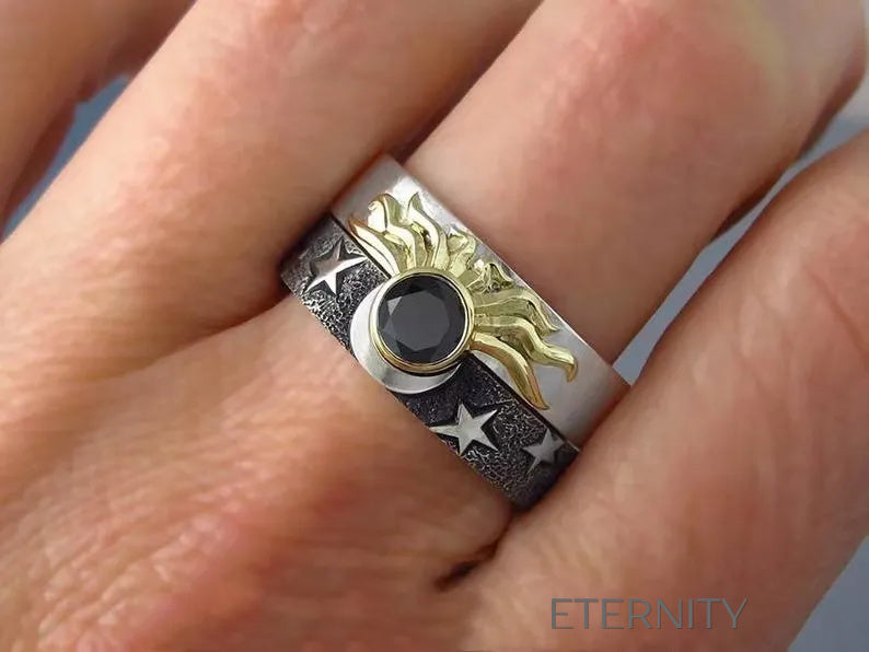 Set de anillos sol y luna con diseño celestial romántico Anillos Plateado 7 Acero Inoxidable  ETERNITY