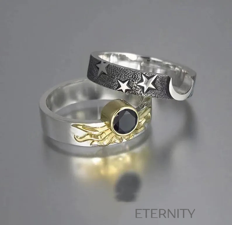 Set de anillos sol y luna con diseño celestial romántico Anillos Plateado 7 Acero Inoxidable  ETERNITY