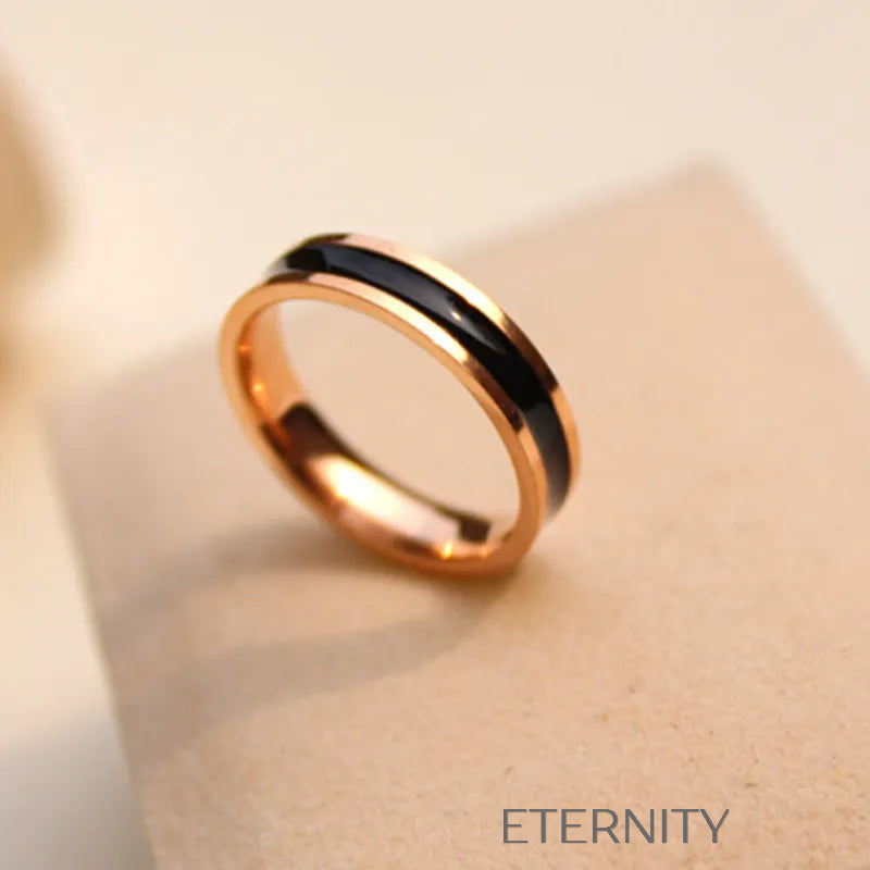 Set de Anillos Enamel Essence con Detalles de Color  Anillos Oro Rosa/Negro 10 Acero Inoxidable  ETERNITY