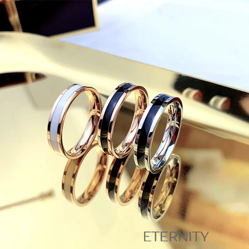 Set de Anillos Enamel Essence con Detalles de Color  Anillos Oro Rosa/Negro 10 Acero Inoxidable  ETERNITY