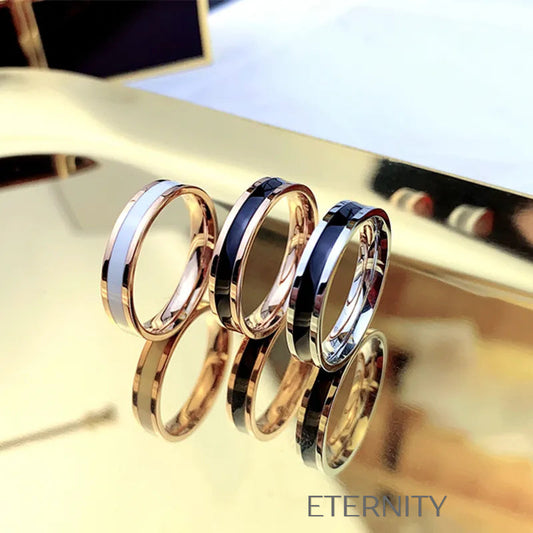 Set de Anillos Enamel Essence con Detalles de Color  Anillos Oro Rosa/Negro 10 Acero Inoxidable  ETERNITY