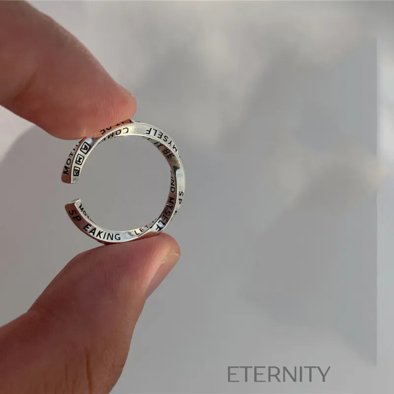 Anillo plateado grabado con mensaje motivacional elegante Anillos Plateado Ajustable Acero Inoxidable  ETERNITY