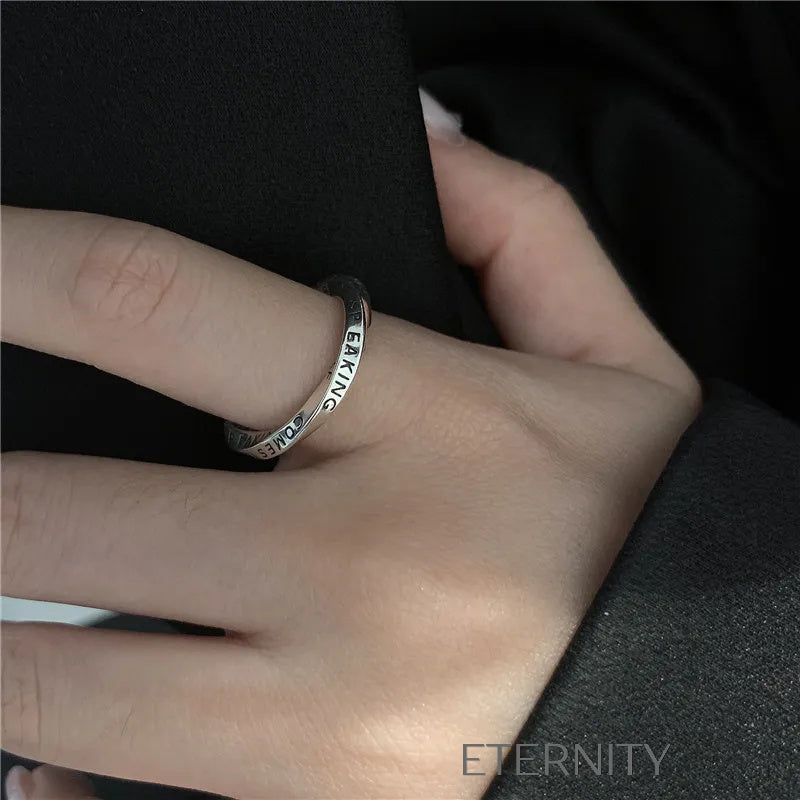 Anillo plateado grabado con mensaje motivacional elegante Anillos Plateado Ajustable Acero Inoxidable  ETERNITY