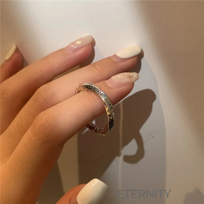 Anillo plateado grabado con mensaje motivacional elegante Anillos Plateado Ajustable Acero Inoxidable  ETERNITY