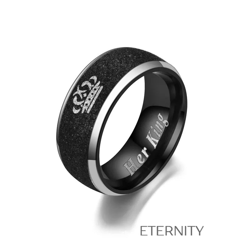 Anillos de Pareja Royal Kingdom Black Frost  Anillos Negro 9 Acero Inoxidable  ETERNITY