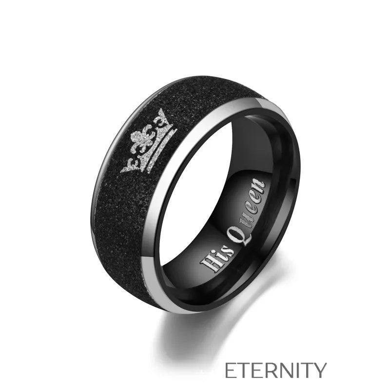 Anillos de Pareja Royal Kingdom Black Frost  Anillos Negro 9 Acero Inoxidable  ETERNITY