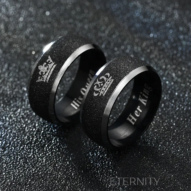Anillos de Pareja Royal Kingdom Black Frost  Anillos Negro 9 Acero Inoxidable  ETERNITY
