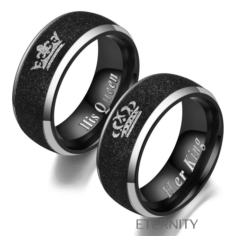 Anillos de Pareja Royal Kingdom Black Frost  Anillos Negro 9 Acero Inoxidable  ETERNITY