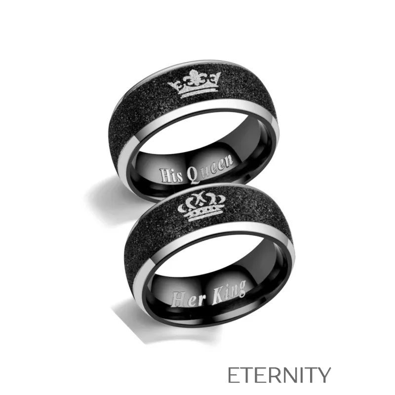 Anillos de Pareja Royal Kingdom Black Frost  Anillos Negro 9 Acero Inoxidable  ETERNITY