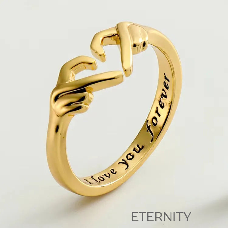 Anillo Infinite Promise con Diseño de Manos en Corazón y Grabado Interno  Anillos Dorado Ajustable Acero Inoxidable  ETERNITY
