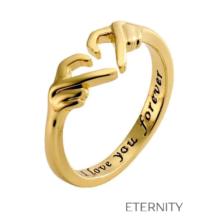 Anillo Infinite Promise con Diseño de Manos en Corazón y Grabado Interno  Anillos Dorado Ajustable Acero Inoxidable  ETERNITY