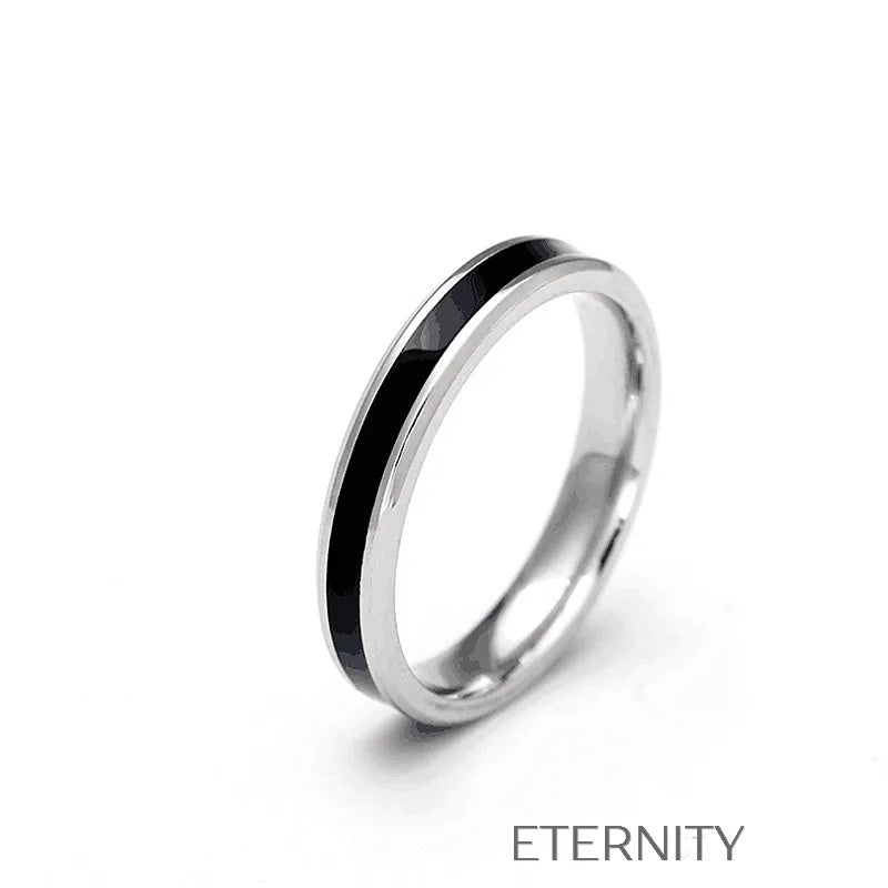 Anillos de Banda Chromatic con Franja en Blanco y Negro  Anillos Negro 10 Acero Inoxidable  ETERNITY