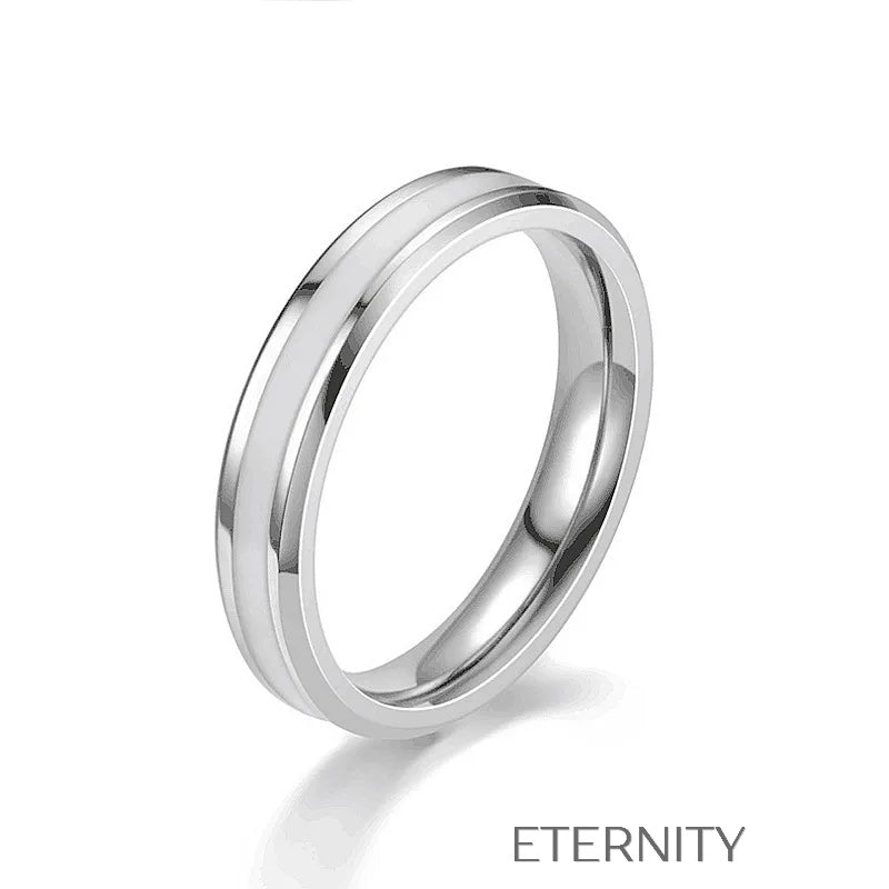 Anillos de Banda Chromatic con Franja en Blanco y Negro  Anillos Negro 10 Acero Inoxidable  ETERNITY