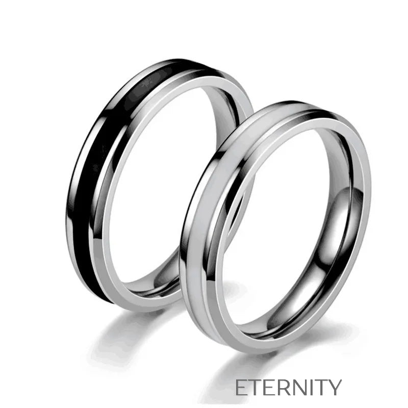 Anillos de Banda Chromatic con Franja en Blanco y Negro  Anillos Negro 10 Acero Inoxidable  ETERNITY