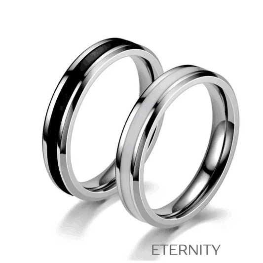 Anillos de Banda Chromatic con Franja en Blanco y Negro  Anillos Negro 10 Acero Inoxidable  ETERNITY